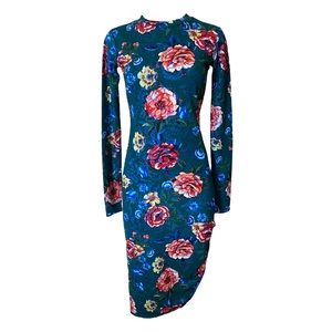 Zara Asymmetrical Floral Ruched Midi Dress | Women's Size Small